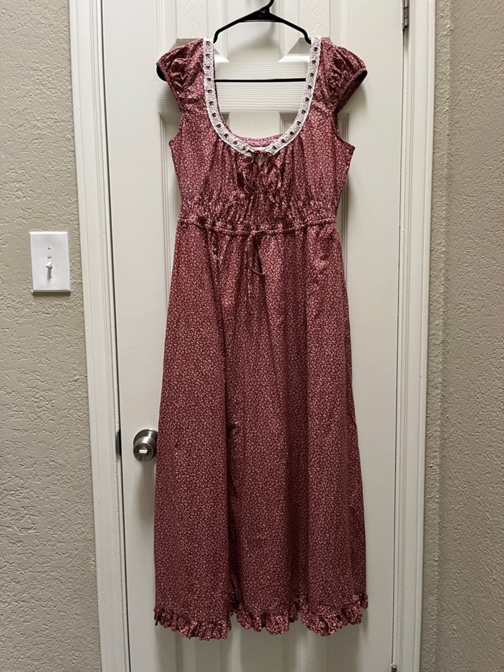 Christy Dawn Kelly Dress Red White Heart Floral Crochet Trim - petite medium